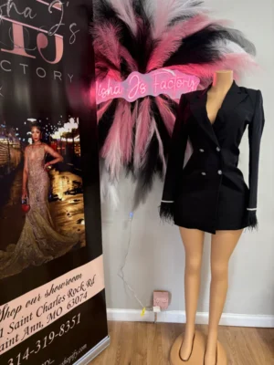 Black feather crystal blazer