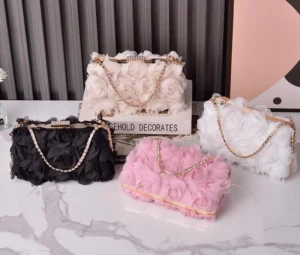 Chiffon Flower Clutch Bag Party Evening Bag