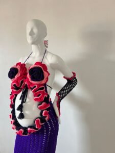 Midnight Bloom Crochet Maternity Dress