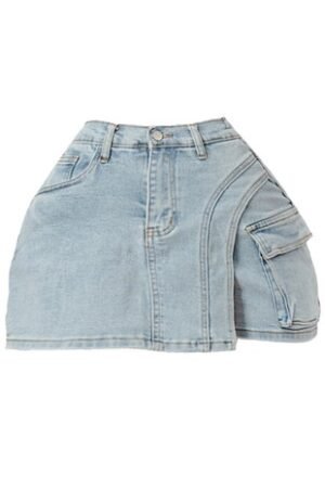 Asymmetric Utility Denim Mini Skirt