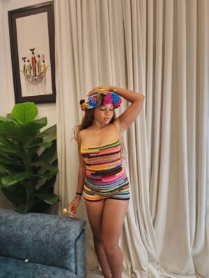 Sunset Bloom Crochet Romper Set