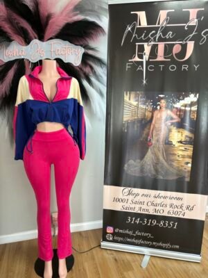 Color Block Drawstring Crop Top And Legging Set