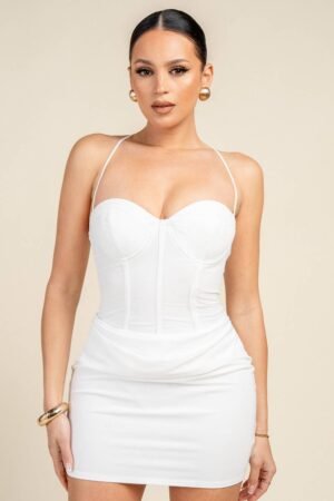 PD79686S STRAPLESS CORSET DRAPED MINI DRESS