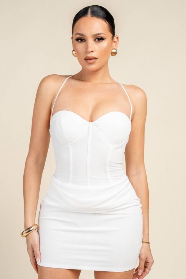 PD79686S STRAPLESS CORSET DRAPED MINI DRESS