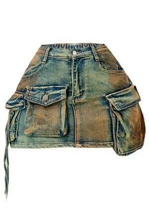 Denim Cargo Mini Skirt