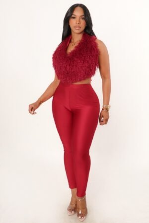 Fuzzy Fur Top And High Waist Leggin 2pc Set