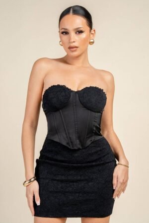 PD79644E STRAPLESS LACE CORSET MINI DRESS