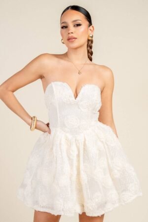 HD30888N STRAPLESS DEEP PLUNGE NECK A-LINE MINI DRESS