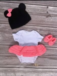 Handmade Crochet Teddy Bonnet & Tutu Dress Set