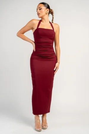 Halter Neck Pleats Maxi Dress