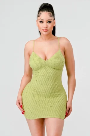 Luxe Texture Pearl Sweetheart Bodycon Mini Dress