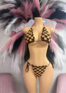 Mocha Check Crochet Bikini