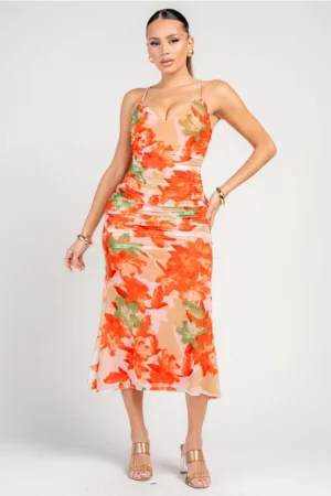 Mesh Print Midi Dress