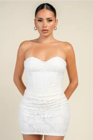 Tropical Lace Bustier Lace-Up Back Dress