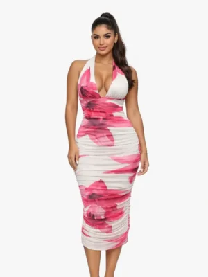 Bloom Ruched Halter Dress
