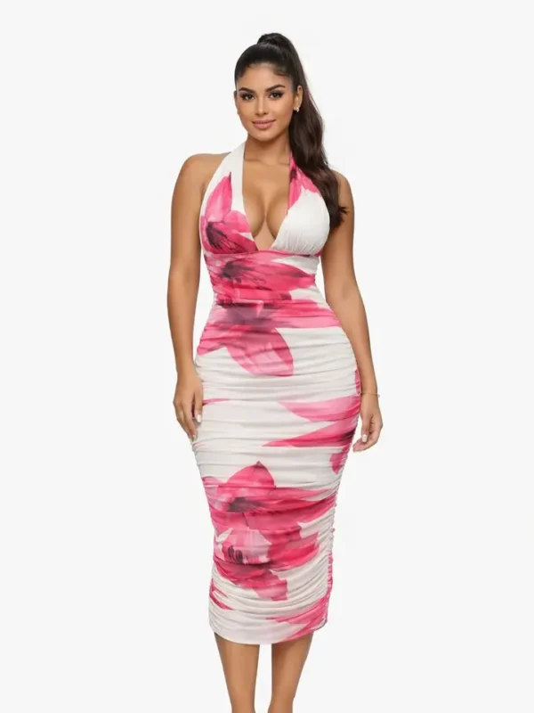 Bloom Ruched Halter Dress